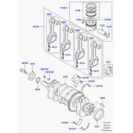 Land rover demi-coussinet inferieur jaune 1.869 mm de vilebrequin Evoque (LR022514)
