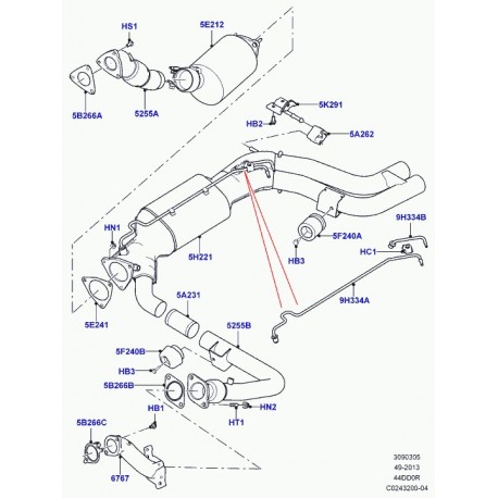 Land rover tube pression d'échappement Range L405,  Sport (LR022608)