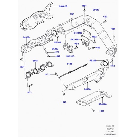 Land rover joint collecteur d'échappement Range L405,  Sport (LR022724)