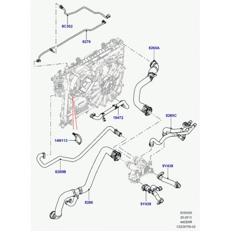 Land rover durite avec raccord canal chauffage Range L405,  Sport (LR022730)