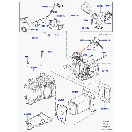 Land rover tube recyclage gaz d'échappement Range L405,  Sport (LR022840)