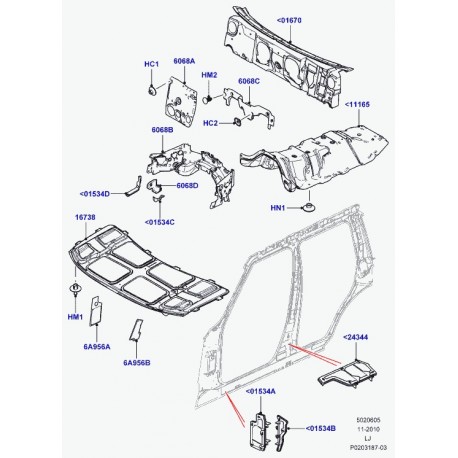 Land rover garniture insonorisation compartiment moteur Range L322 (LR022988)