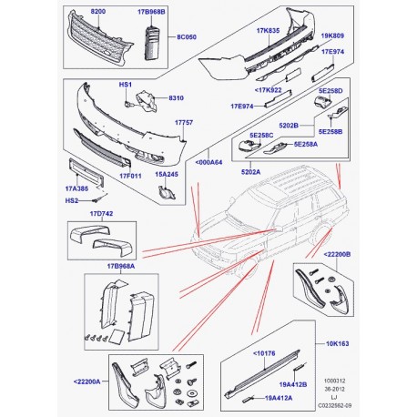 Land rover calandre aile avant Range L322 (LR023199)