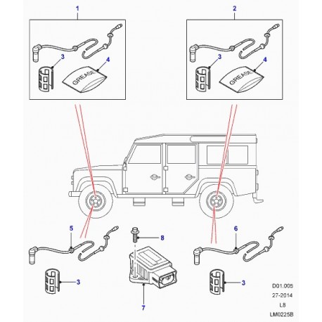 Land rover capteur-abs Defender 90, 110, 130 (LR023690)