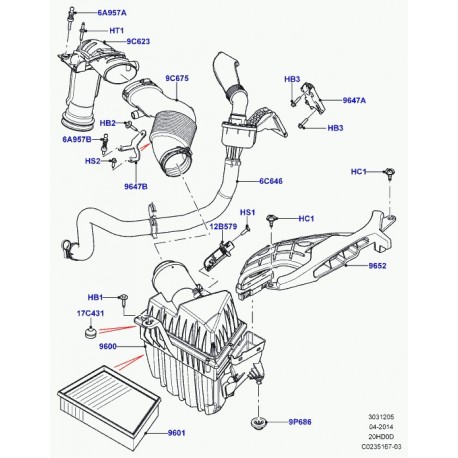 Land rover tube d'admission d'air frais Evoque (LR024307)