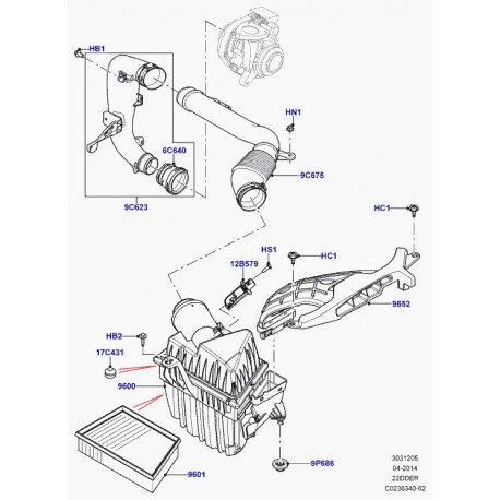 Land rover tube d'admission epurateur d'air Evoque (LR024311)