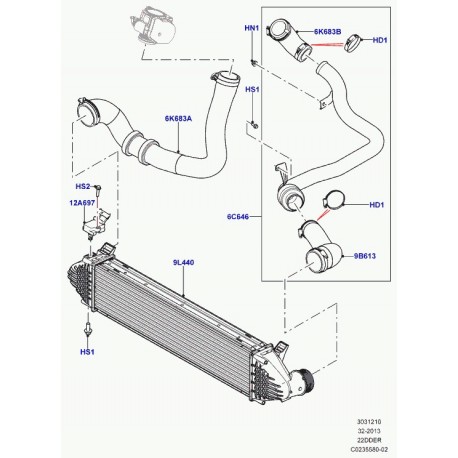 Land rover tuyau flex.-turbocompr.-entree Evoque (LR024632)