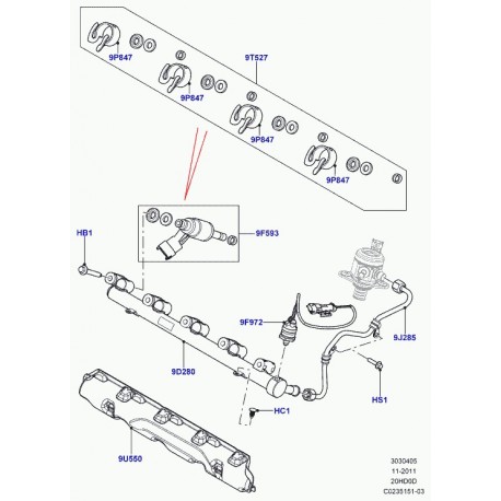 Land rover capteur-pression injecteur combust. Evoque (LR024969)