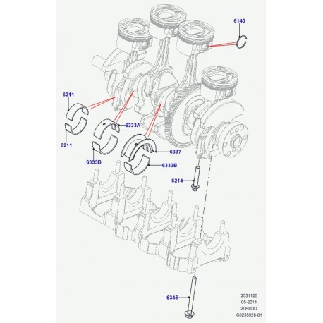 Land rover demi-coussinet de vilebrequin Evoque (LR025025)