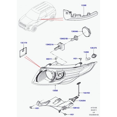 Land rover chapeau ampoule Evoque (LR025156)