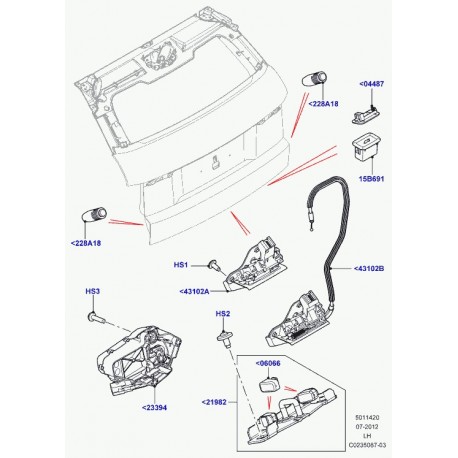 Land rover interrupteur hayon Evoque et Range Sport (LR025424)