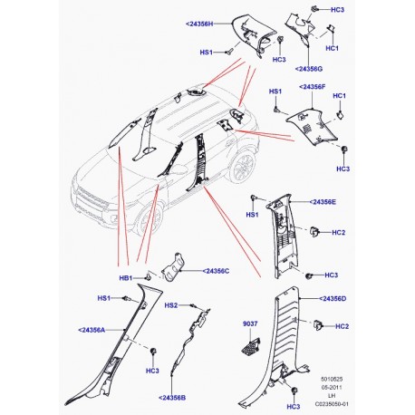 Land rover cache fixation ceinture securite Evoque (LR025477)