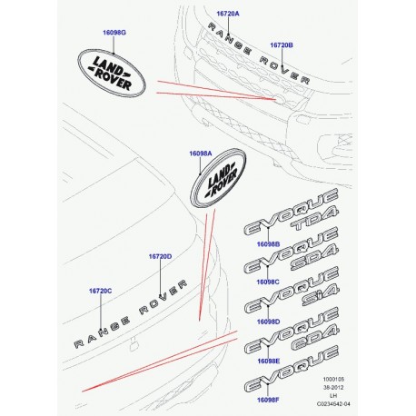 Land rover embleme plastique Evoque (LR026394)