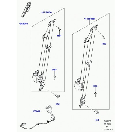 Land rover ceinture de securite et enrouleur avant droit Evoque (LR026435)