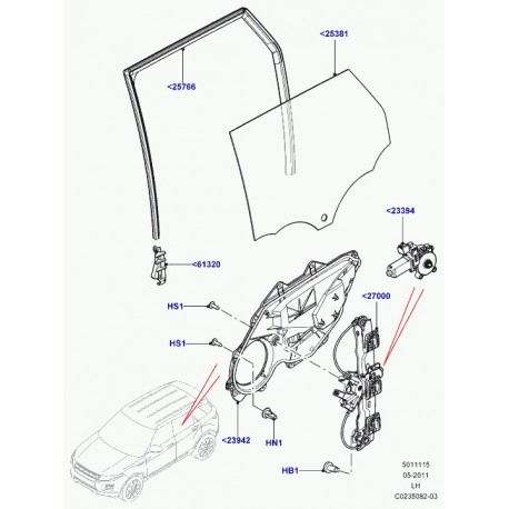 Land rover leve-glace arriere droit Evoque (LR026717)