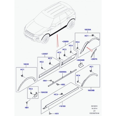 Land rover moulure passage de roue arriere Evoque (LR027252)