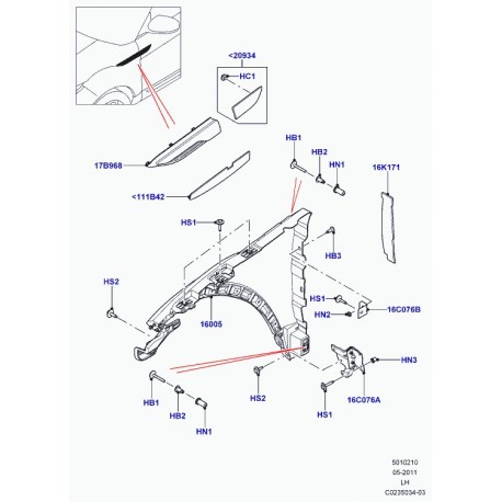 Land rover calandre aile avant Evoque (LR027319)