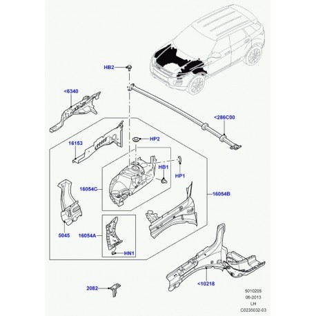 Land rover longeron avant avec joue d'aile Evoque (LR027491)