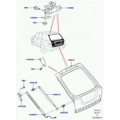 Land rover verin hayon droit  Range Sport (LR027543LR)