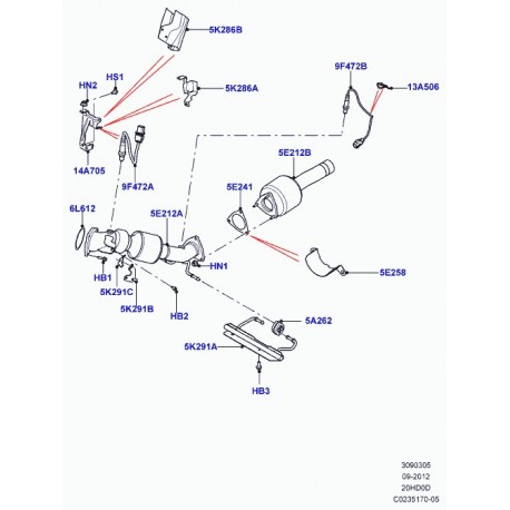 Land rover sonde a oxygene de gaz d'echappement Freelander 2 et Evoque (LR028931)