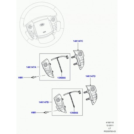 Land rover interrupteur volant Discovery 3, Range Sport (LR030358)