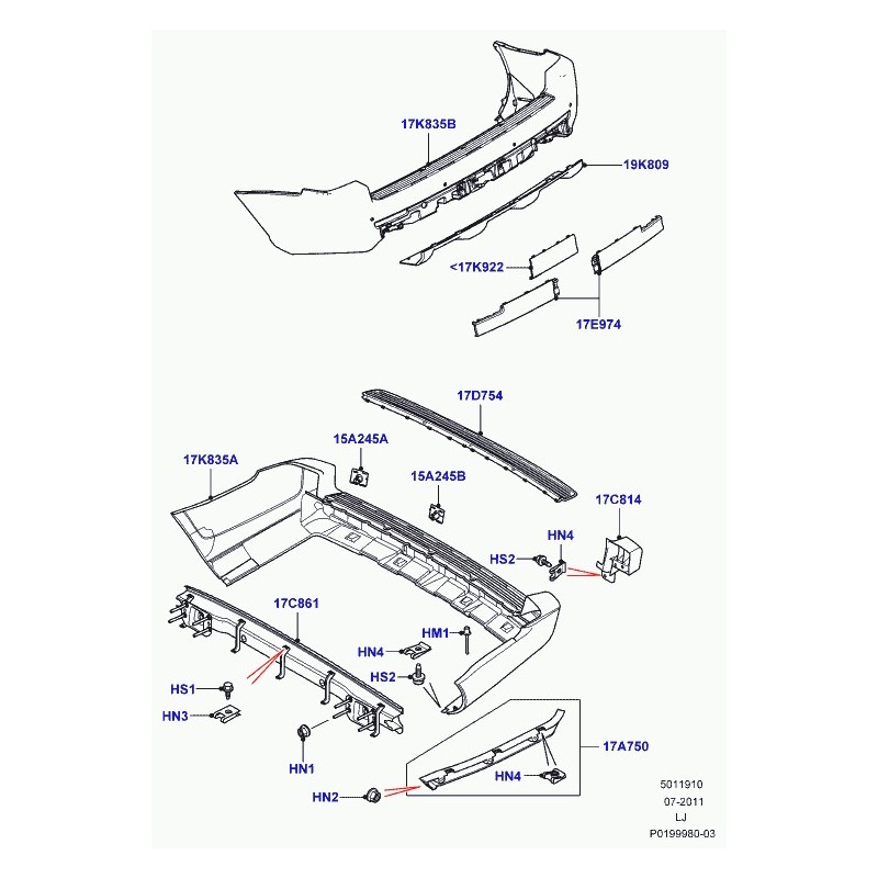 Commander support pare-choc arriere droit Range L322 LAND ROVER