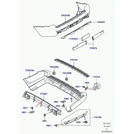 Land rover pare-chocs arrière Range L322 (LR032310)