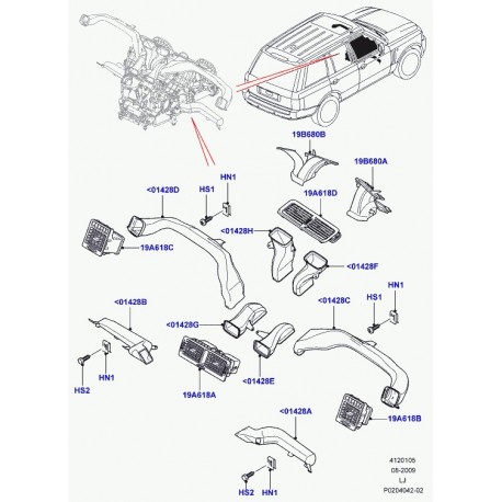 Land rover ventilation tableau de bord Range L322 (LR032877)