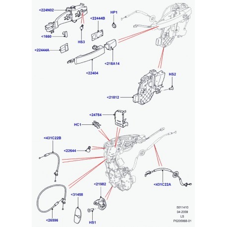 Land rover couvercle poignee Discovery 3, 4, Freelander 2 (LR032995)