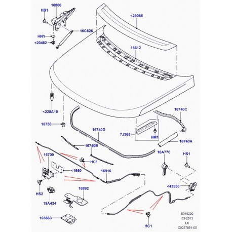 Land rover guide crochet de capot Range L405 (LR034350)