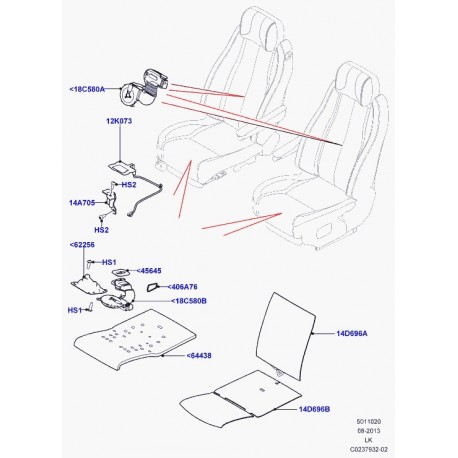 Land rover element chauffage dossier siege avant Range L405 (LR034402)