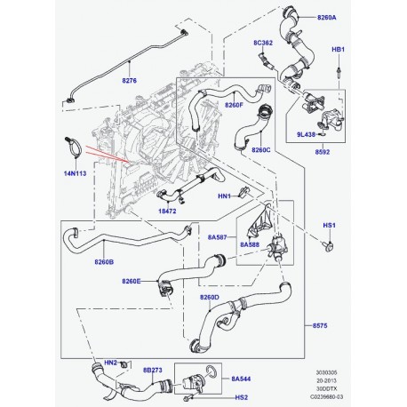 Land rover durite de chauffage Range L405,  Sport (LR034626)