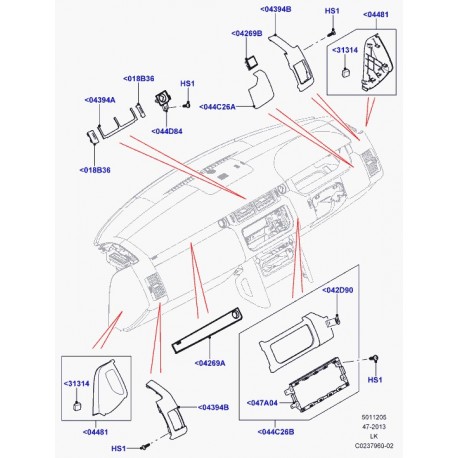 Land rover garniture tableau de bord Range L405 (LR034976)