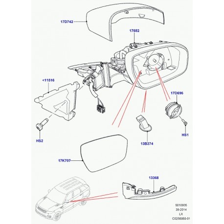 Land rover glace retroviseur exterieur Range L405,  Sport (LR035032)