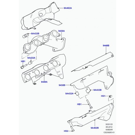 Land rover collecteur d'échappement Range Sport (LR035108)