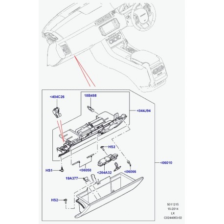 Land rover interrupteur eclairage boite gants Range L405,  Sport (LR035218)