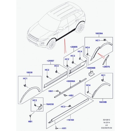 Land rover enjoliveur arc de roue avant gauche Evoque (LR036053)