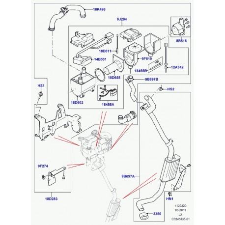 Land rover tube evacuation chauffage aux. Range L405,  Sport (LR036323)