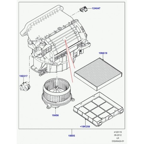 Land rover soufflerie chauffage Range L405 (LR036366)