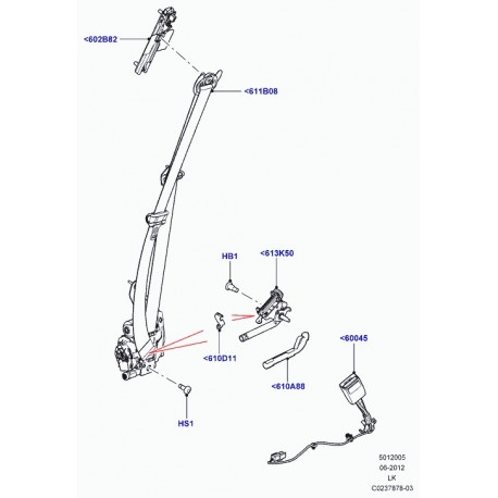 Land rover ceinture de securite et enrouleur Range L405 (LR037435)