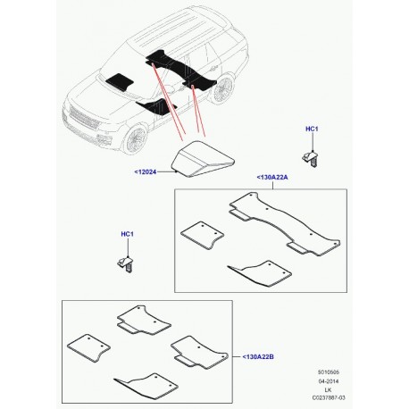 Land rover tapis plancher moquette ensemble Range L405 (LR037758)