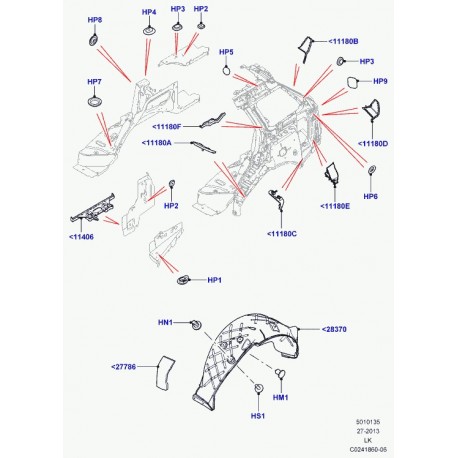 Land rover garniture insonorisation aile arrière Range L405 (LR038402)