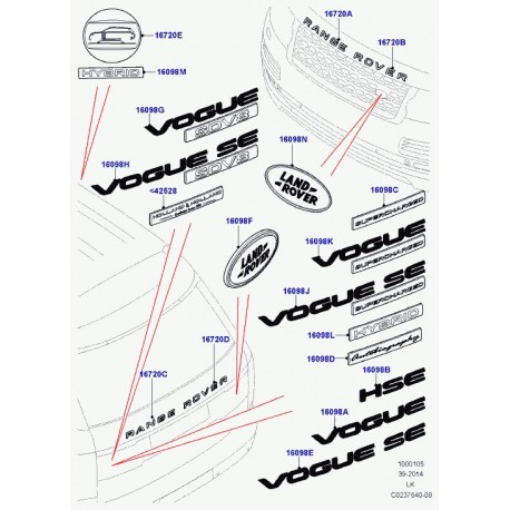 Land rover embleme plastique Range L405 (LR038709)