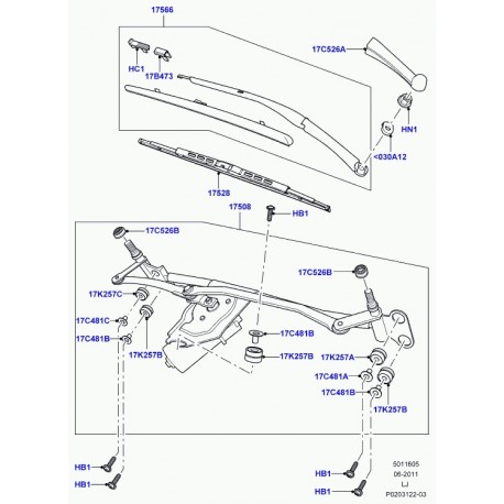 Commander bras d'essuie glace Range L322 LAND ROVER (LR038716) pas