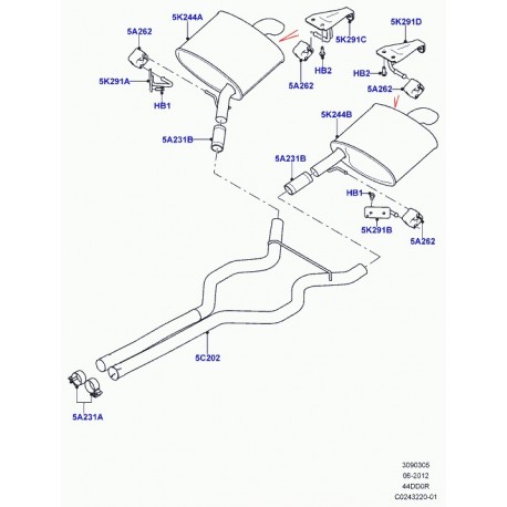 Land rover tuyau d'échappement Range L405 (LR040135)