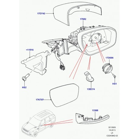 Land rover eclairage retroviseur exterieur Range L405,  Sport (LR040298)