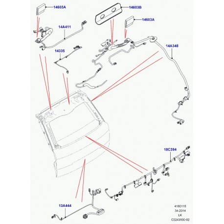 Land rover cablage feu stop Range L405 (LR040387)