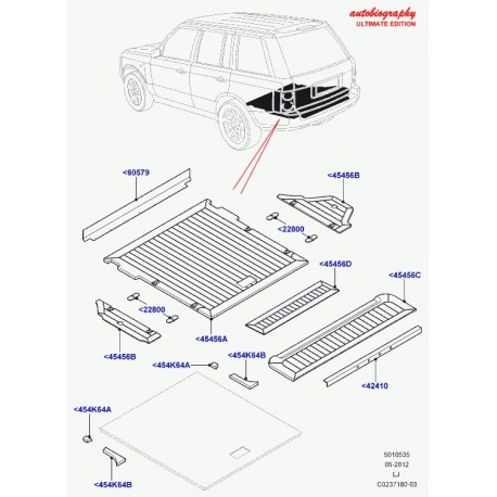 Land rover moquette aile arrière coffre a bagages Range L322 (LR040693)