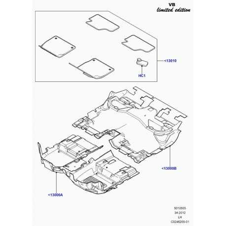 Land rover tapis plancher moquette ensemble Evoque (LR043398)