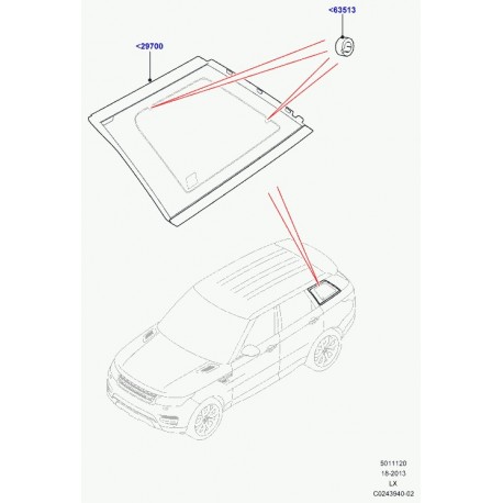 Land rover glace de custode droite Range Sport (LR044116)